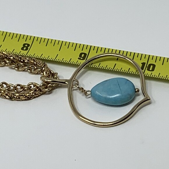 Monet Gold-Tone Necklace 17" Turquoise Stone Pendant - Picture 5 of 6